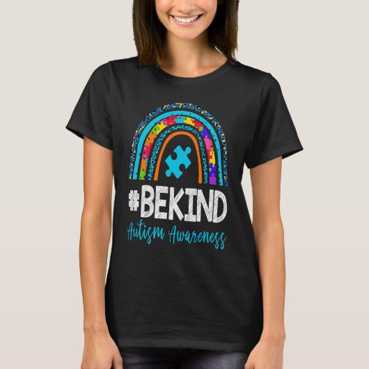Be Kind Autism Awareness Leopard Rainbow Puzzle Gi Tシャツ (正面)