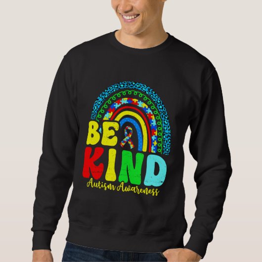 Be Kind Autism Awareness Love Heart Leopard Rainbo スウェットシャツ (正面)