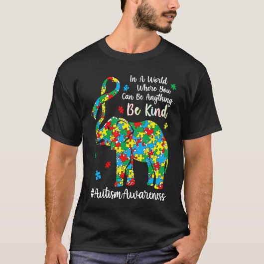 Be Kind Autism Awareness Month Puzzle Piece Ribbon Tシャツ (正面)