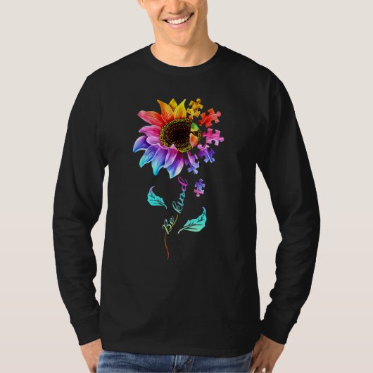 Be Kind Autism Awareness Women Girls Sunflower Puz Tシャツ (正面)