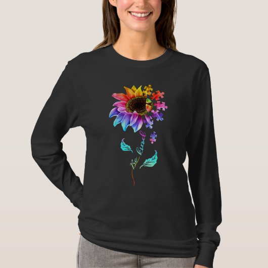 Be Kind Autism Awareness Women Girls Sunflower Puz Tシャツ (正面)