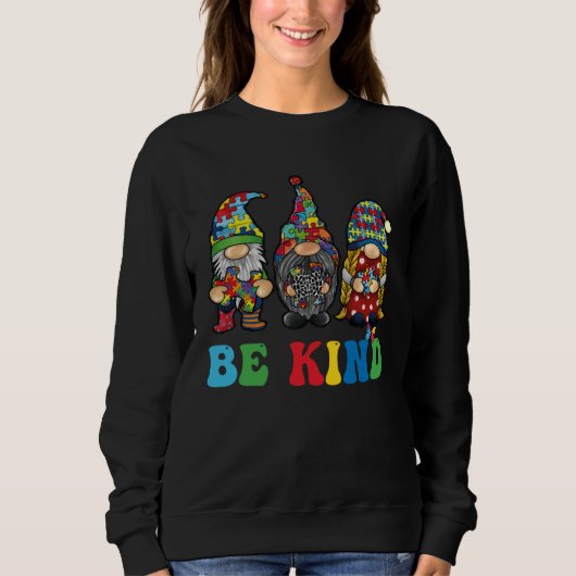 Be Kind Autism Gnomes Sunflower Autism Awareness M スウェットシャツ (正面)
