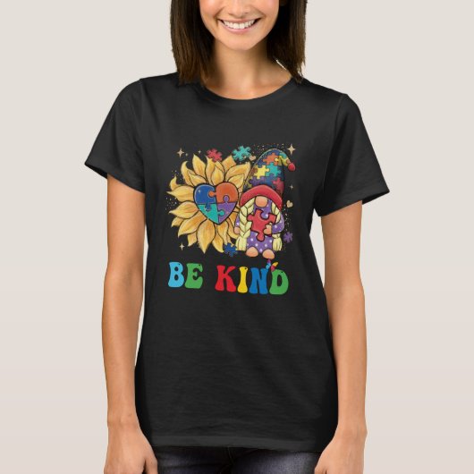 Be Kind Autism Gnomes Sunflower Autism Awareness M Tシャツ (正面)