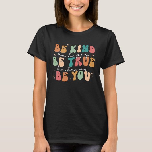 Be Kind Be Brave Retro Wavy Groovy Mental Health A Tシャツ (正面)