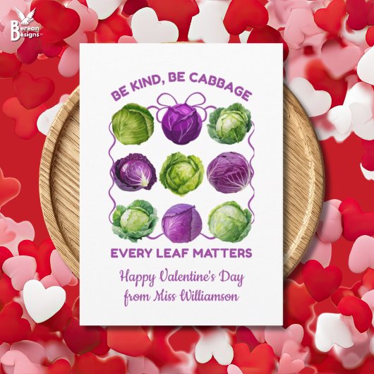 BE KIND CABBAGE Inclusive Teacher Class Valentine シーズンカード