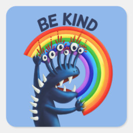 Be Kind - Cute Character Rainbowメッセー前向きジ スクエアシール