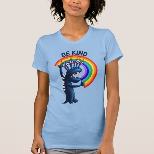 Be Kind - Cute Character Rainbowメッセー前向きジ Tシャツ (正面)