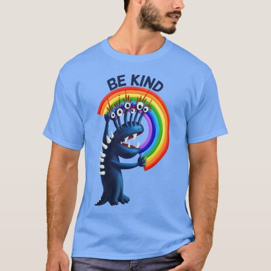 Be Kind - Cute Character Rainbowメッセー前向きジ Tシャツ (正面)