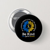Be Kind Down症候群認識度リボンヒマワリK 缶バッジ (正面&裏面)