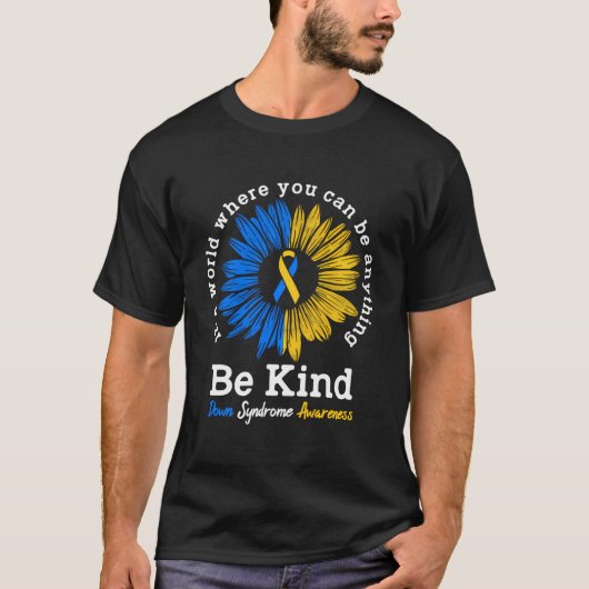 Be Kind Down症候群認識度リボンヒマワリK Tシャツ (正面)