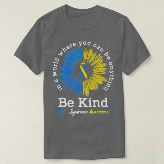 Be Kind Down症候群認識度リボンヒマワリK Tシャツ (デザイン正面)
