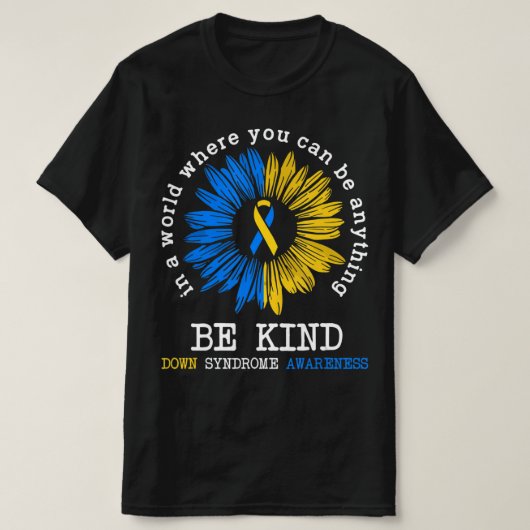 Be Kind Down症候群認識度リボンヒマワリK Tシャツ (デザイン正面)