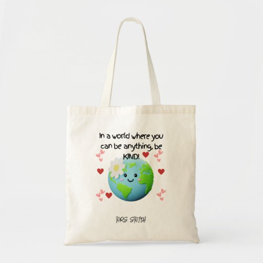 Be Kind Earth – カスタマイズ可能な先生トートバッグ トートバッグ (正面)