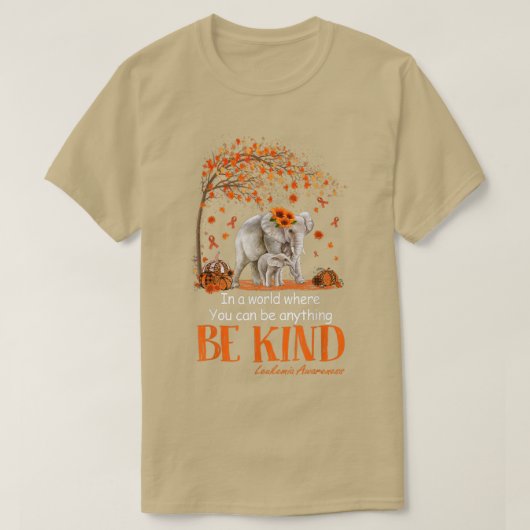 Be Kind Elephant Sunflower Orange Leukemia Awarene Tシャツ (デザイン正面)