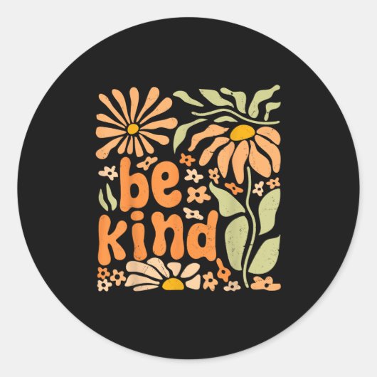 Be Kind Floral Positive Quote Boho Flowers Choose  ラウンドシール (正面)