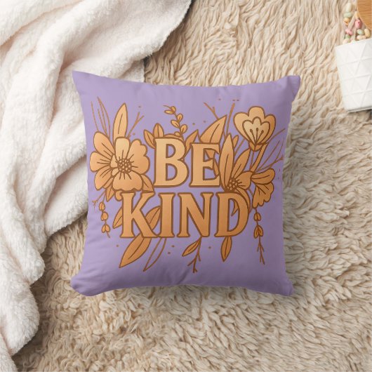 Be Kind | Gold Floral Inspirational Throw Pillow クッション (ブランケット)