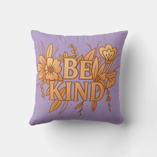 Be Kind | Gold Floral Inspirational Throw Pillow クッション (裏面)