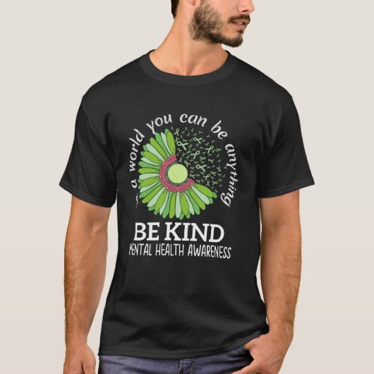 Be Kind Green Ribbon Sunflower Mental Health Aware Tシャツ (正面)