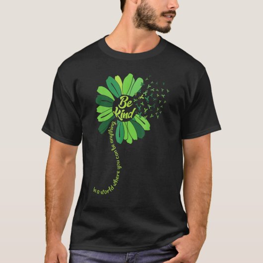 Be Kind Green Ribbon Sunflower Mental Health Aware Tシャツ (正面)