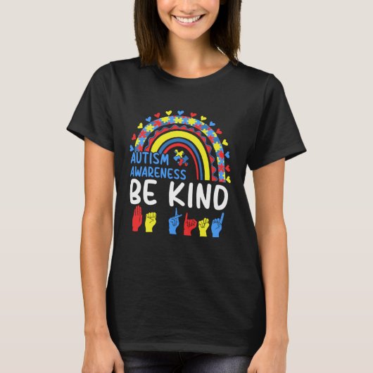 Be Kind Hand Sign Rainbow Autism Awareness Month F Tシャツ (正面)