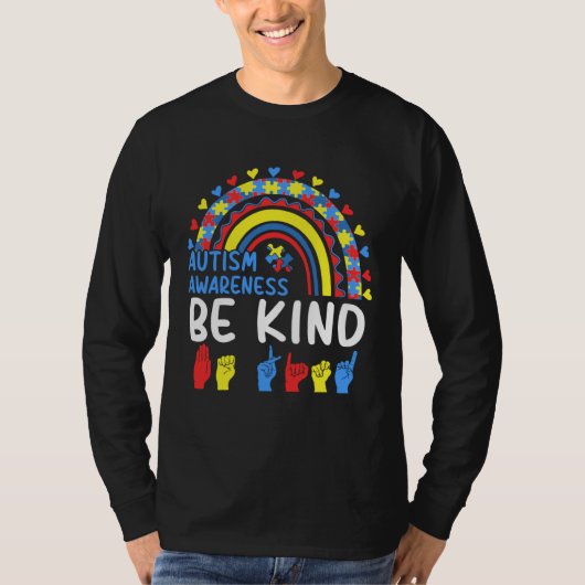 Be Kind Hand Sign Rainbow Autism Awareness Month F Tシャツ (正面)