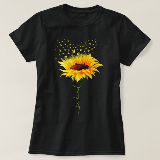 Be Kind Hippie Sunflower I Love You Deaf ASL Sign  Tシャツ (デザイン正面)