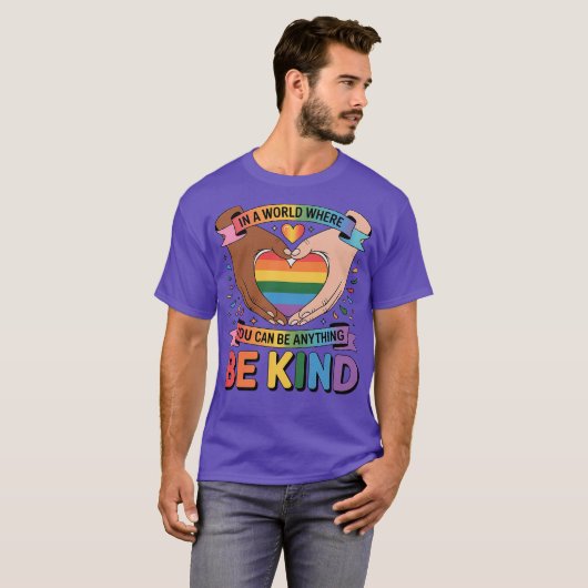 Be Kind LGBTQ Rainbow Heart Unity & Pride Design Tシャツ (正面フル)
