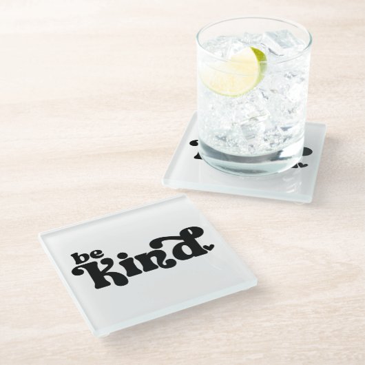 Be Kind Minimalist  – Bold Black Kindness ガラスコースター (アングル)