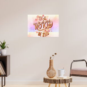 Be kind   pink flower and gold inspirational quote ポスター