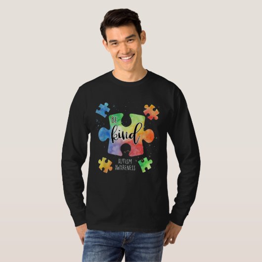 Be Kind Puzzle Pieces Cute Autism Awareness Puzzle Tシャツ (正面フル)
