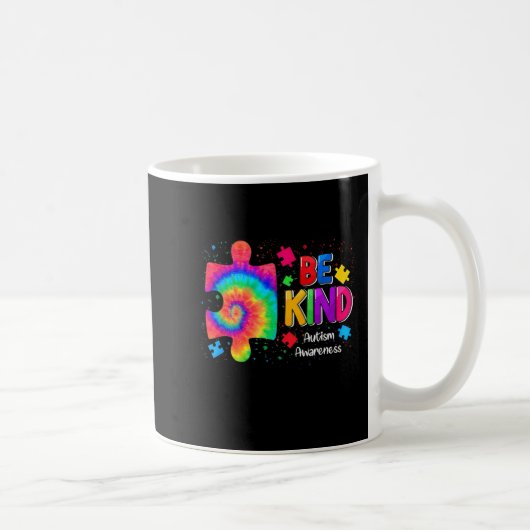 Be Kind Puzzle Pieces Tie Dye Cute Autism Awarenes コーヒーマグカップ (右)