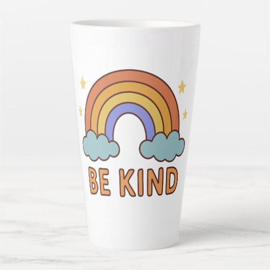 "Be Kind Rainbow - カラフル引用文前向きデザイン" カフェラテマグ (正面)