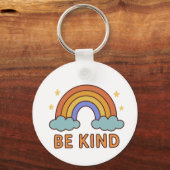 "Be Kind Rainbow - カラフル引用文前向きデザイン" キーホルダー (正面)