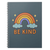 "Be Kind Rainbow - カラフル引用文前向きデザイン" ノートブック (正面)