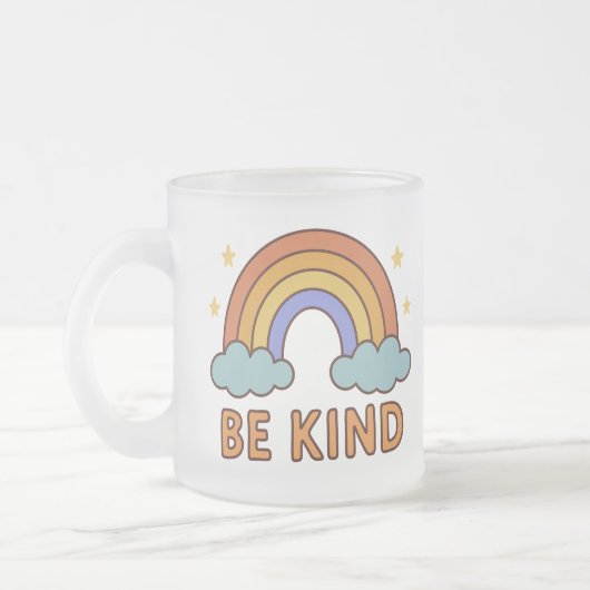 "Be Kind Rainbow - カラフル引用文前向きデザイン" フロストグラスマグカップ (左)
