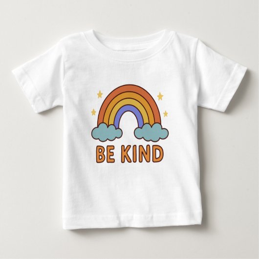 "Be Kind Rainbow - カラフル引用文前向きデザイン" ベビーTシャツ (正面)