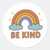 "Be Kind Rainbow - カラフル引用文前向きデザイン" ラウンドシール (正面)