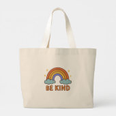 "Be Kind Rainbow - カラフル引用文前向きデザイン" ラージトートバッグ (裏面)