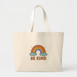 "Be Kind Rainbow - カラフル引用文前向きデザイン" ラージトートバッグ