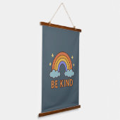 "Be Kind Rainbow - カラフル引用文前向きデザイン" 吊り下げ型タペストリー (傾斜あり)