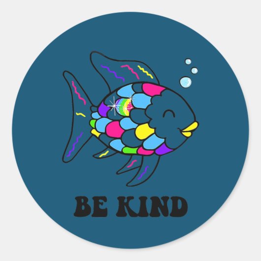Be Kind Rainbow Fish Teacher Life Teaching Back ラウンドシール (正面)