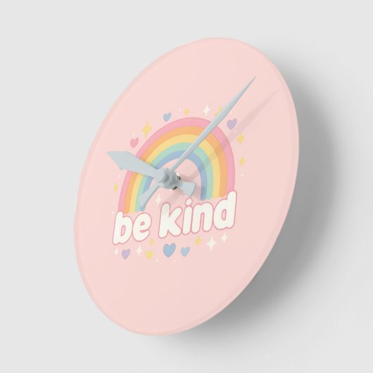 Be Kind – Rainbow Pastel Positivity ラウンド壁時計 (傾斜)