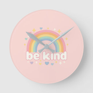 Be Kind – Rainbow Pastel Positivity ラウンド壁時計