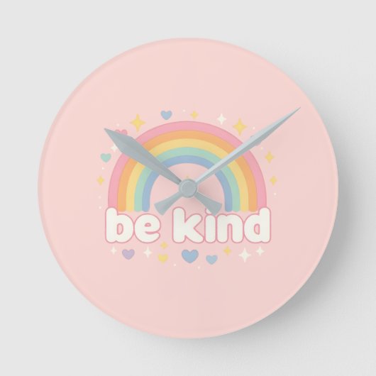 Be Kind – Rainbow Pastel Positivity ラウンド壁時計 (正面)