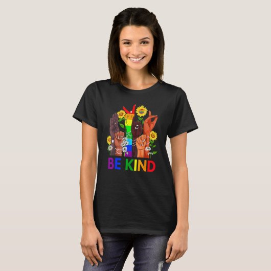 Be Kind Rainbow Sign Language LGBT Pride Equality  Tシャツ (正面フル)