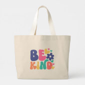 Be Kind Retro Boho –Groovy Colorful Flower & Heart ラージトートバッグ (裏面)