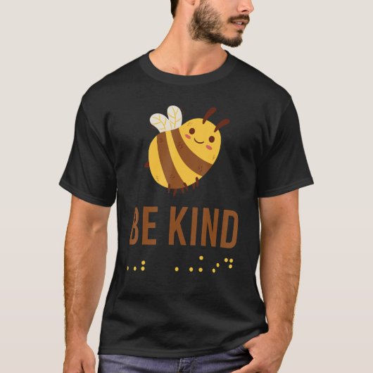 Be Kind Sign Braille Language Bee Graphic Yellow Tシャツ (正面)