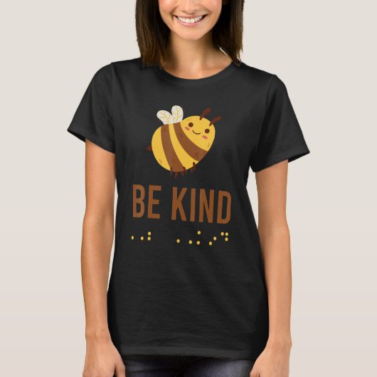 Be Kind Sign Braille Language Bee Graphic Yellow Tシャツ (正面)