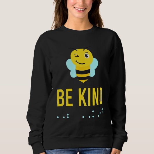 Be Kind Sign Braille Language Bee Smile Graphic Ye スウェットシャツ (正面)
