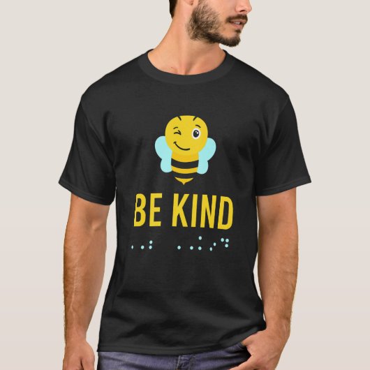 Be Kind Sign Braille Language Bee Smile Graphic Ye Tシャツ (正面)